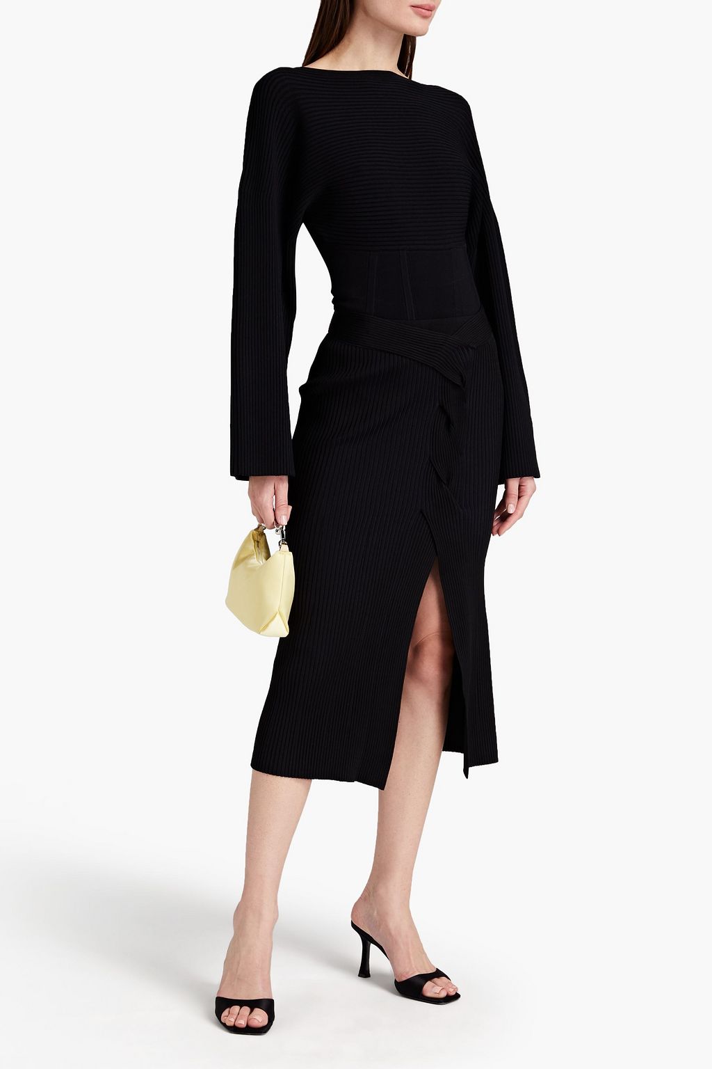 DION LEE Paneled ribbed-knit sweater