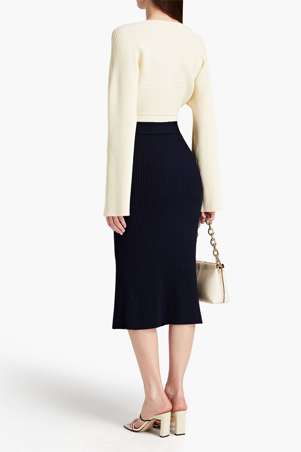 DION LEE Twisted ribbed-knit midi skirt