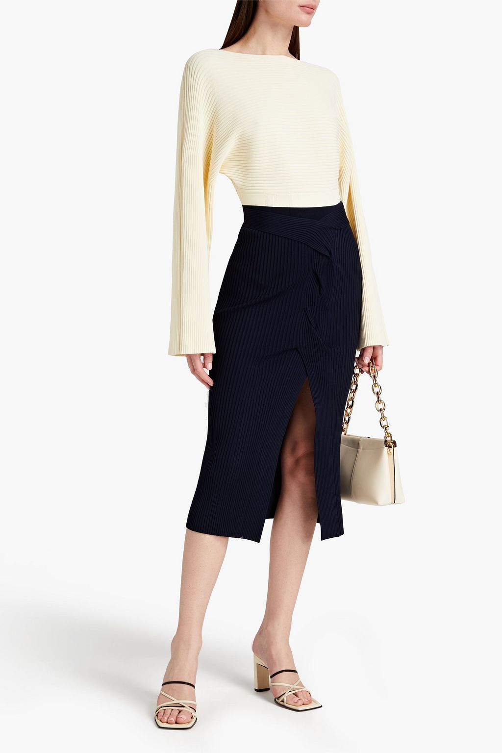 DION LEE Twisted ribbed-knit midi skirt