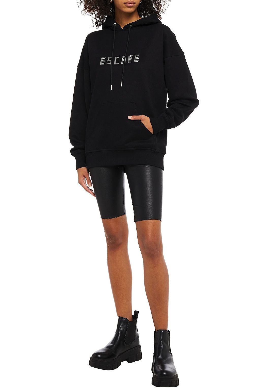 DION LEE Crystal-embellished French cotton-terry hoodie