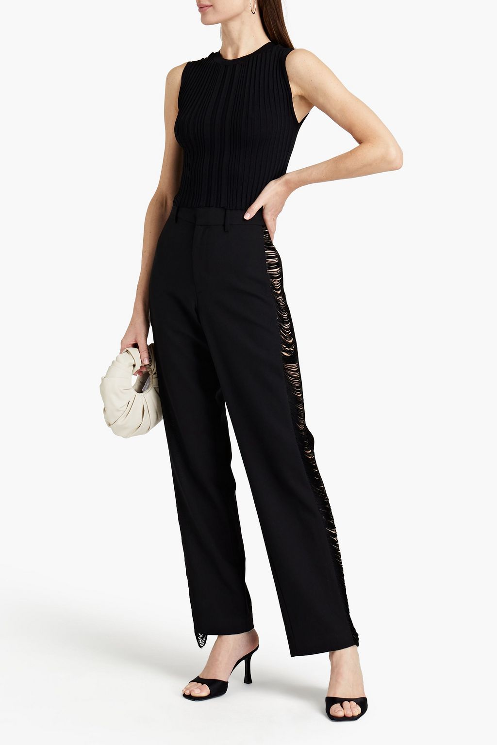 DION LEE Fringe-trimmed wool straight-leg pants