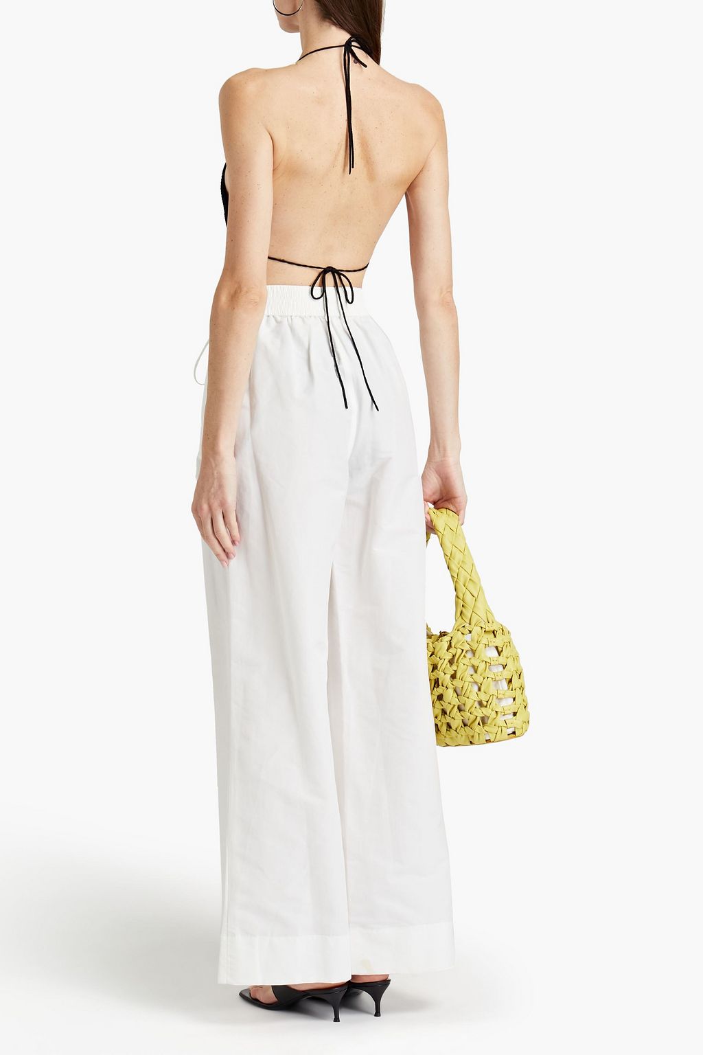 DION LEE Lace-up cotton-blend taffeta wide-leg pants