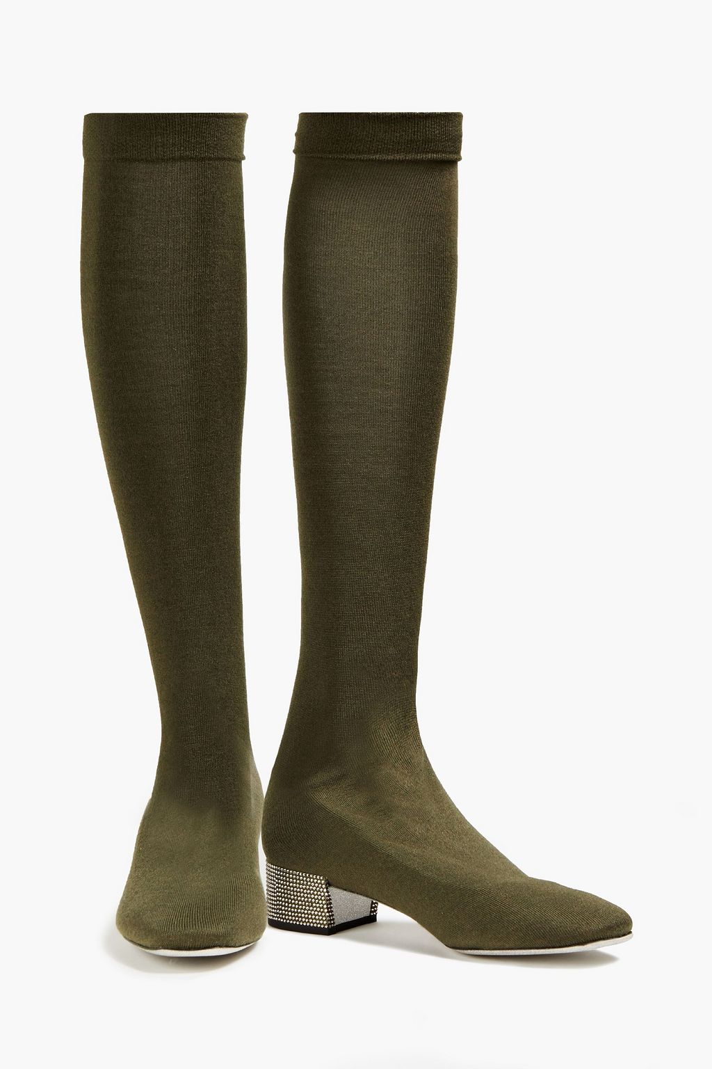 RENE' CAOVILLA Grace crystal-embellished stretch-knit over-the-knee sock boots