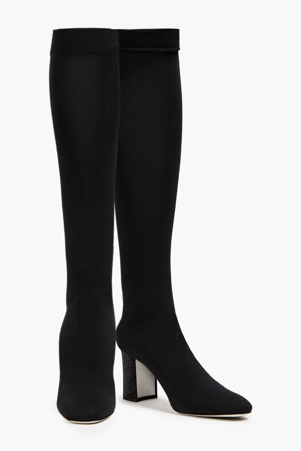 RENE' CAOVILLA Grace crystal-embellished stretch-knit over-the-knee sock boots