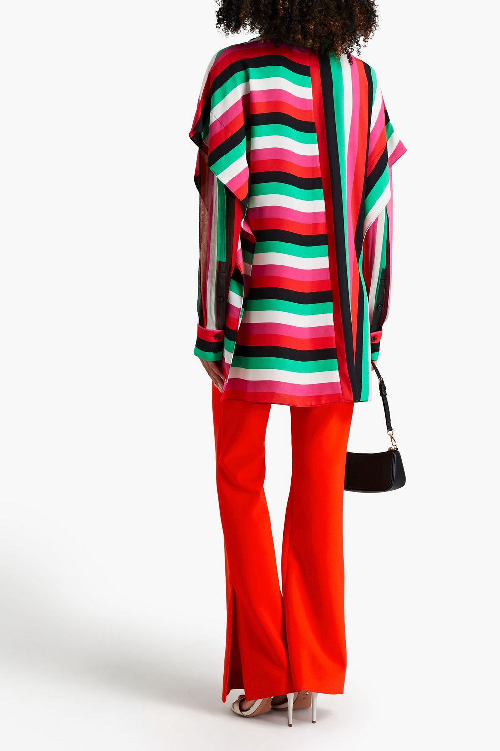 DIANE VON FURSTENBERG Layered striped crepon and satin-crepe shirt