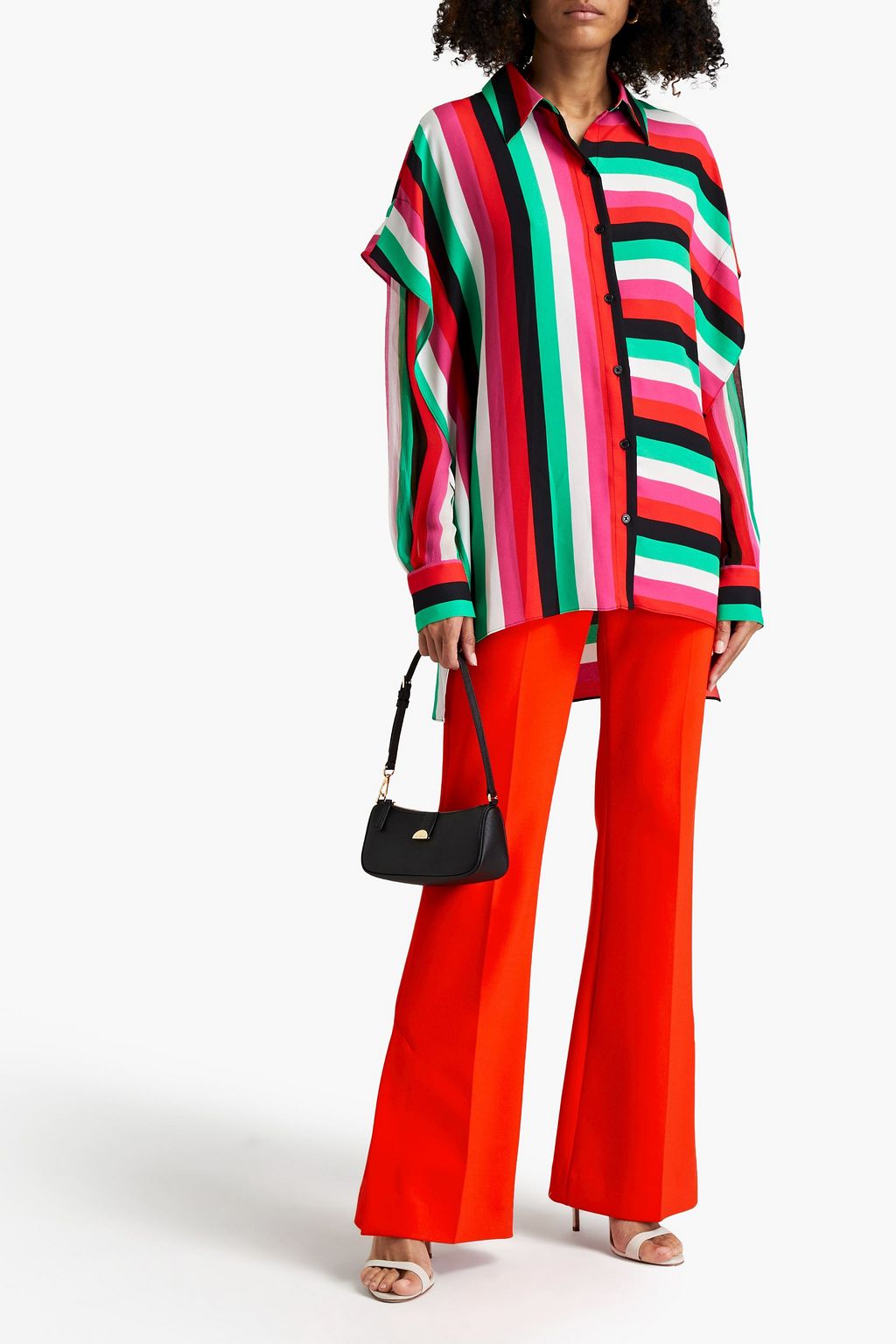 DIANE VON FURSTENBERG Layered striped crepon and satin-crepe shirt