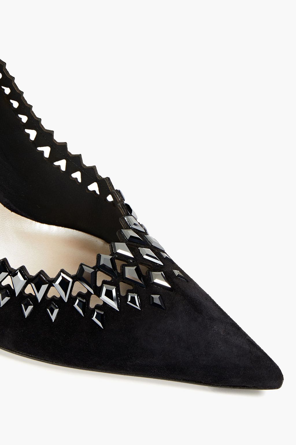 RENE' CAOVILLA Silene crystal-embellished laser-cut suede pumps