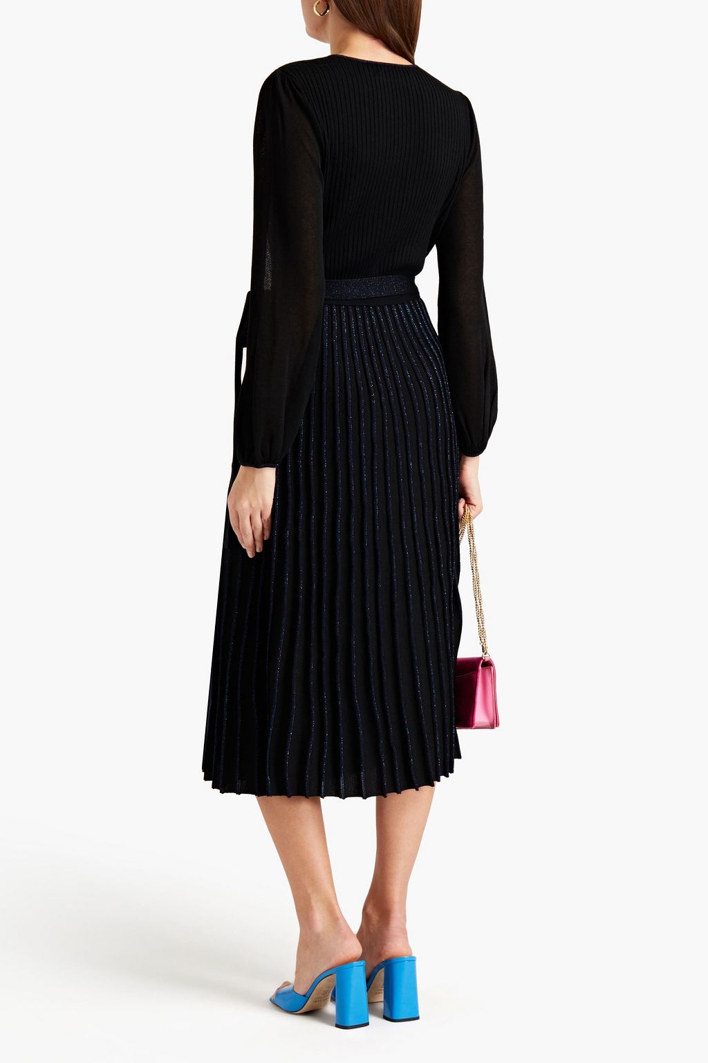 DIANE VON FURSTENBERG Shelly Midi-Wickelkleid aus Rippstrick mit Metallic-Effekt