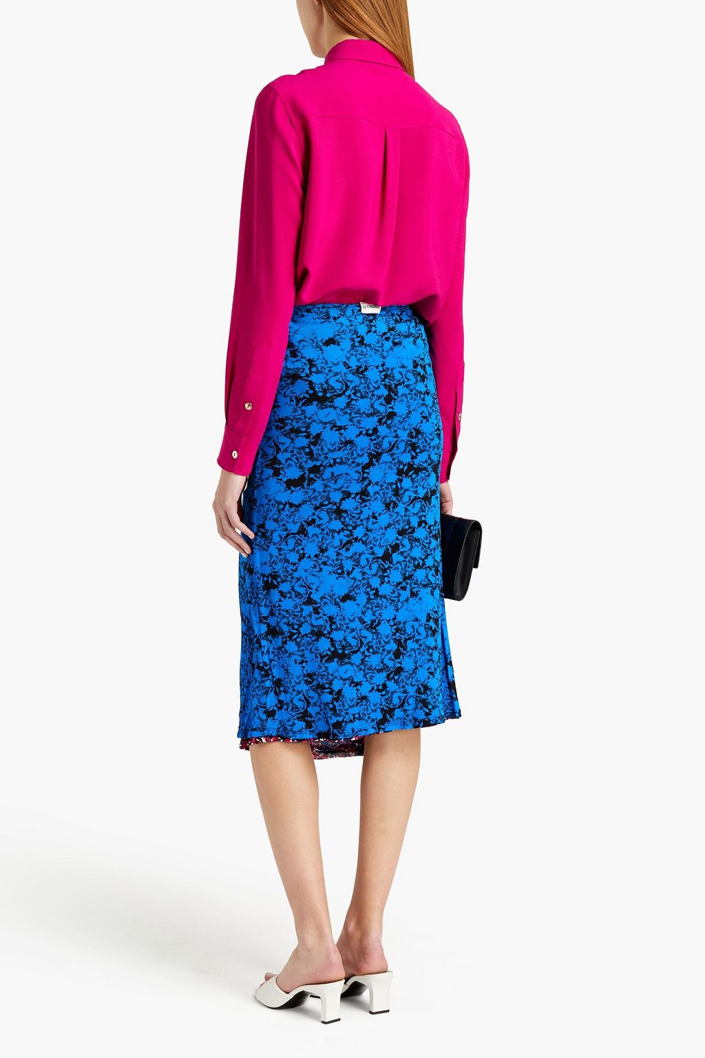 New Rhea reversible draped printed mesh midi skirt