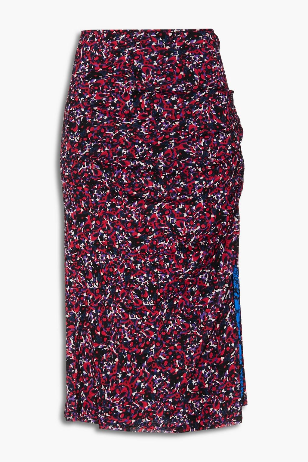 New Rhea reversible draped printed mesh midi skirt