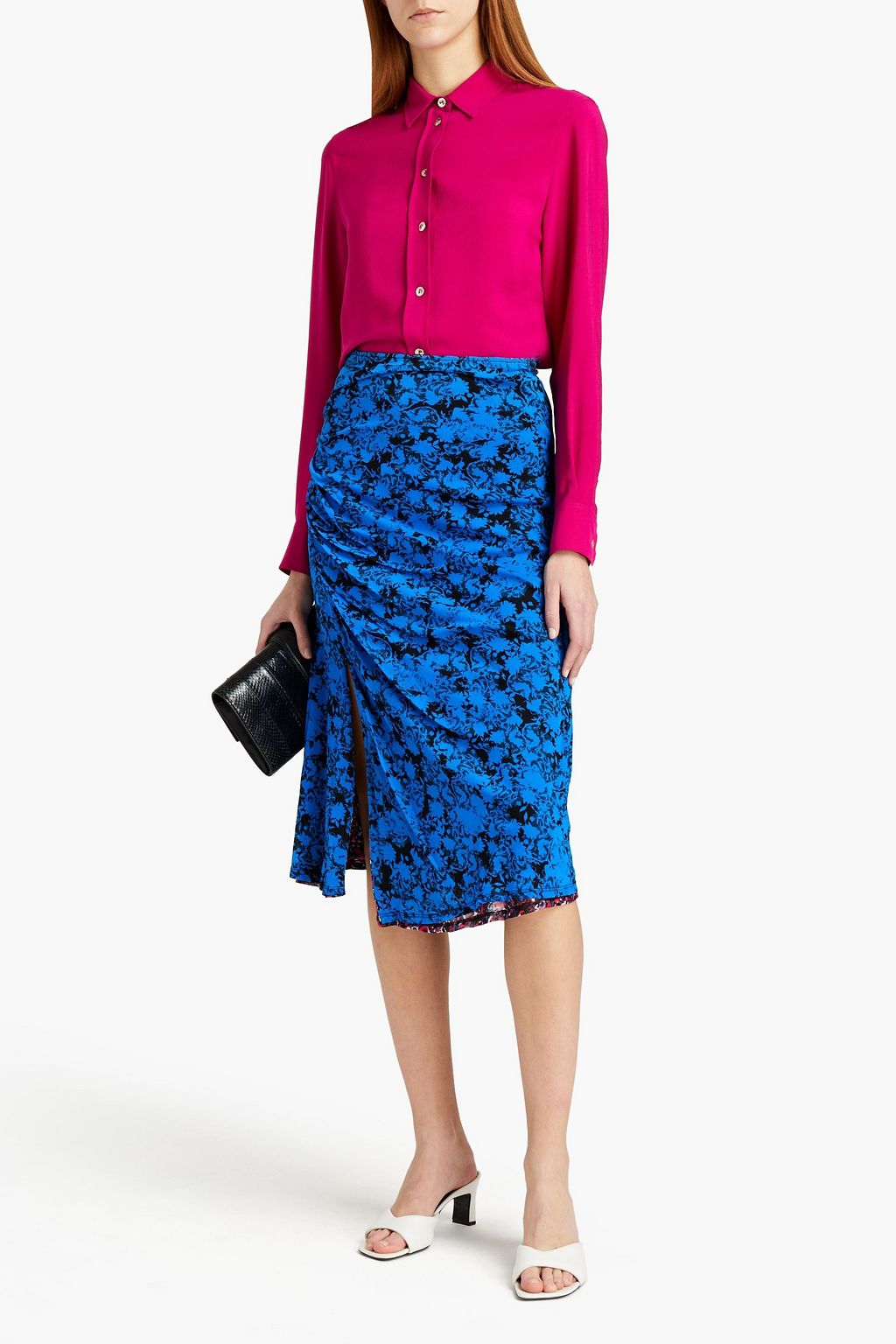 DIANE VON FURSTENBERG New Rhea reversible draped printed mesh midi skirt
