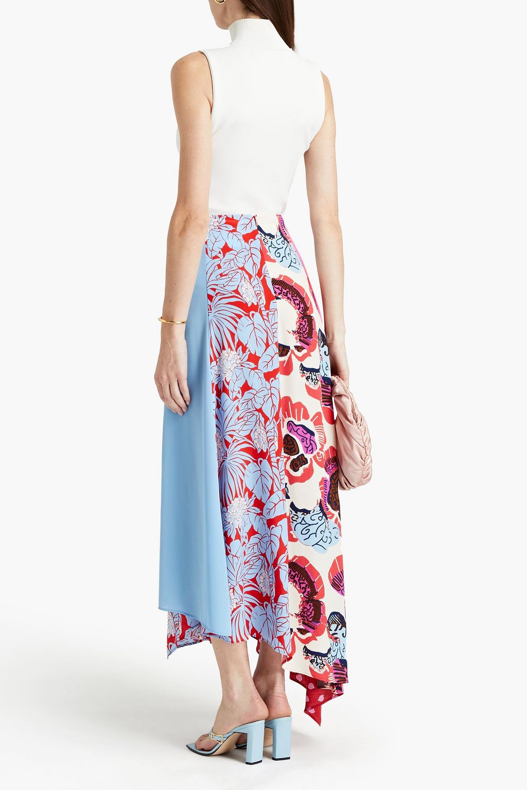 DIANE VON FURSTENBERG Jeffrey patchwork-effect printed satin, crepe and crepe de chine midi skirt