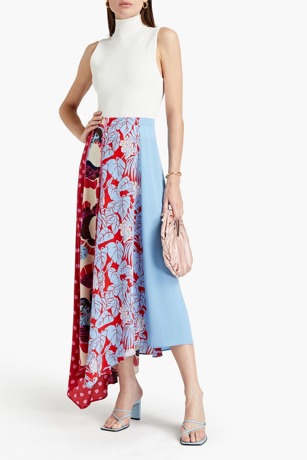 DIANE VON FURSTENBERG Jeffrey patchwork-effect printed satin, crepe and crepe de chine midi skirt