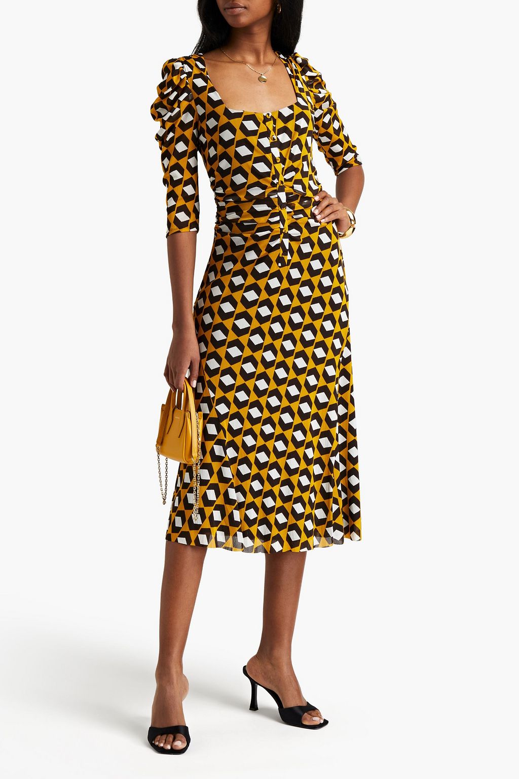 DIANE VON FURSTENBERG Abra ruched floral-print mesh midi dress