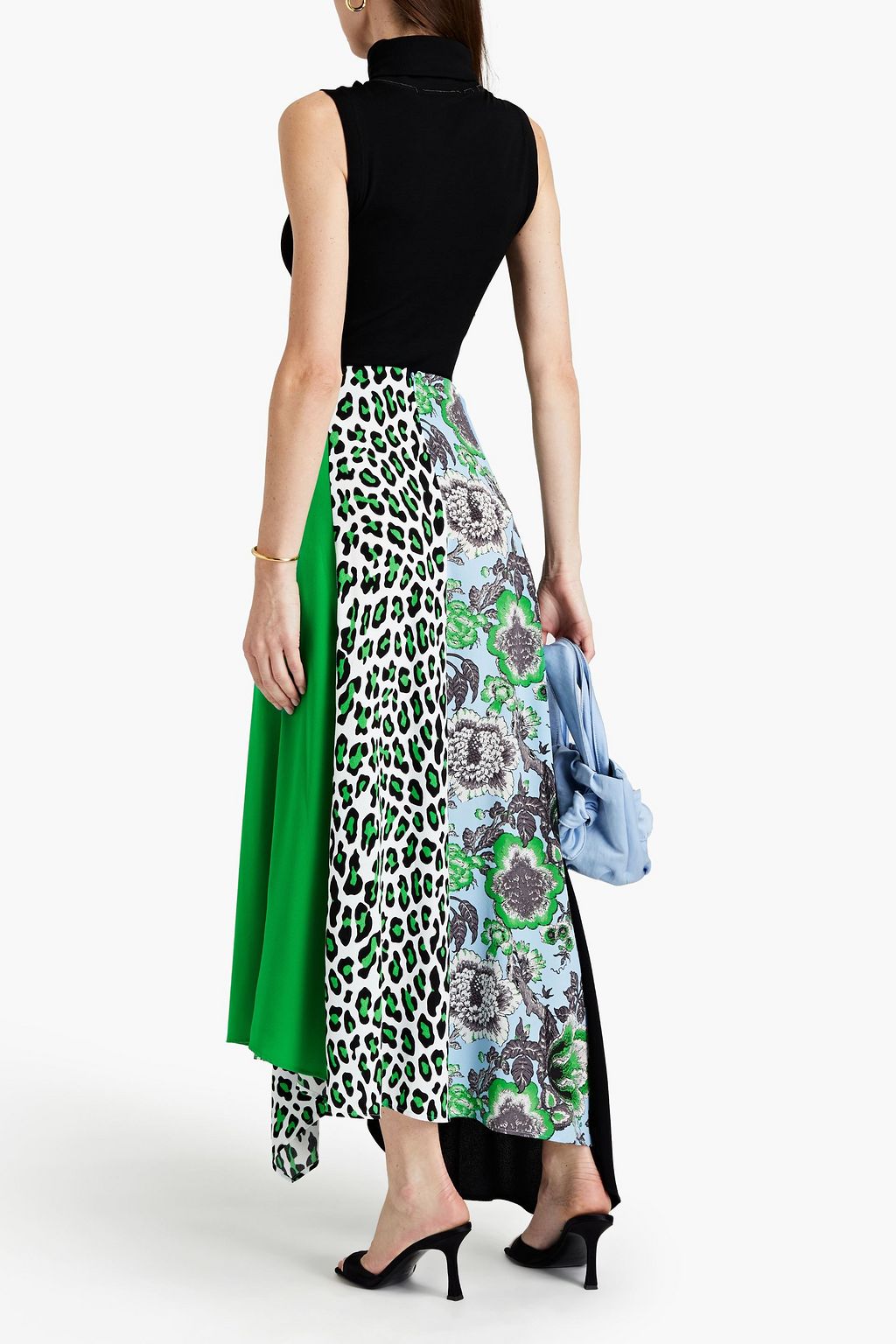 DIANE VON FURSTENBERG Jeffrey patchwork-effect printed satin, crepe and crepe de chine midi skirt