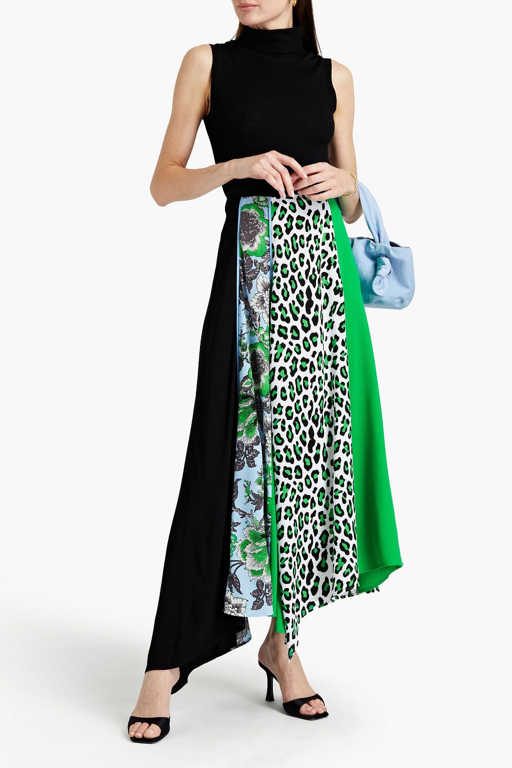 DIANE VON FURSTENBERG Jeffrey patchwork-effect printed satin, crepe and crepe de chine midi skirt