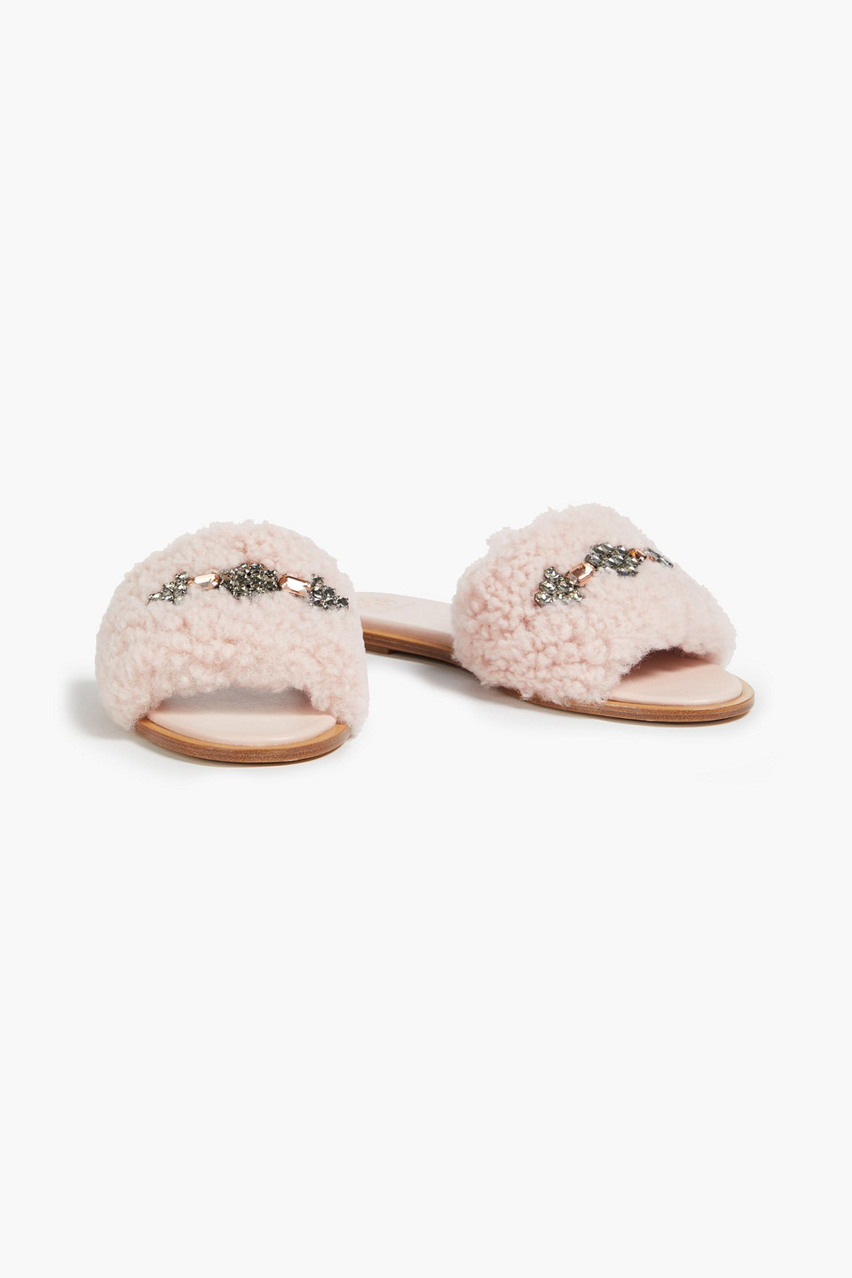 Tory Burch Aspen Crystal-embellished Shearling Slides In Pink