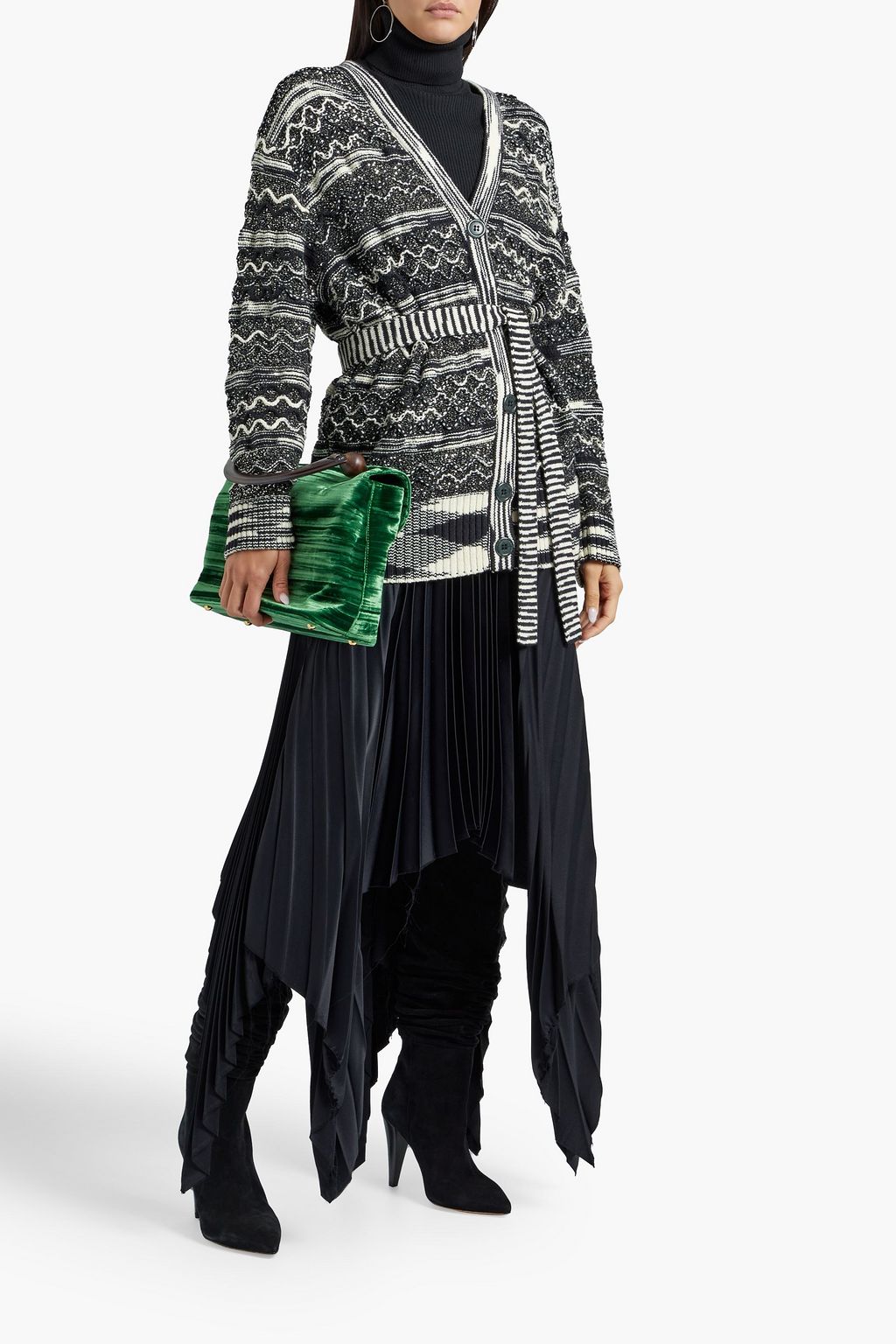 MISSONI سترة من نسيج محبوك بنمط كروشيه ومزيّن ومزودة بحزام