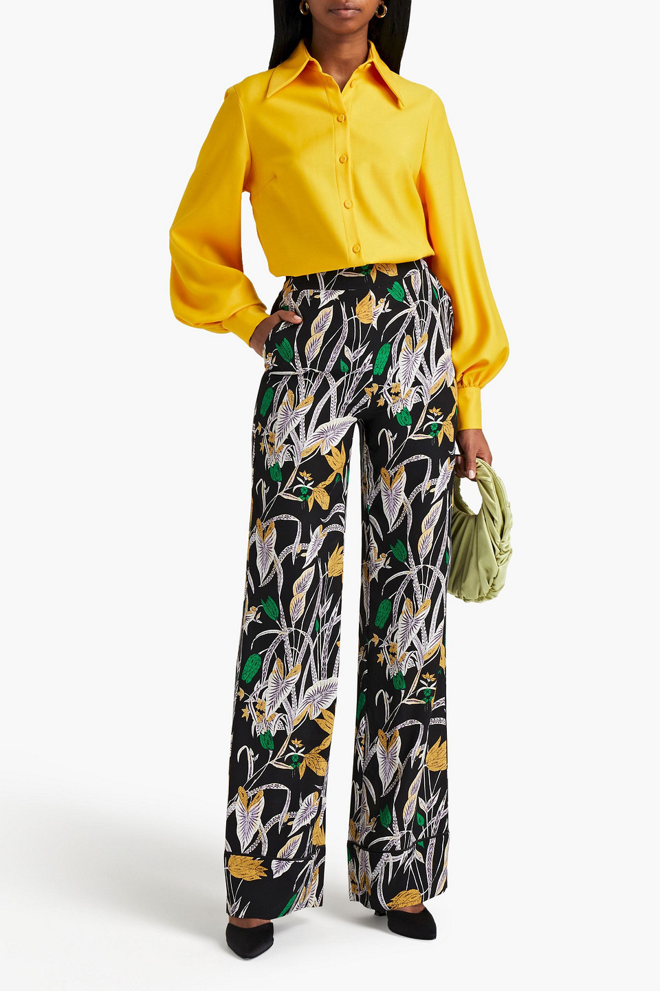 Diane Von Furstenberg Federica Printed Silk Wide-leg Trousers In Black