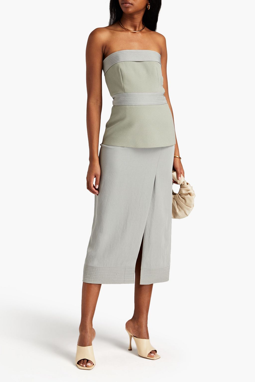 DION LEE Strapless twill-paneled stretch-crepe midi dress