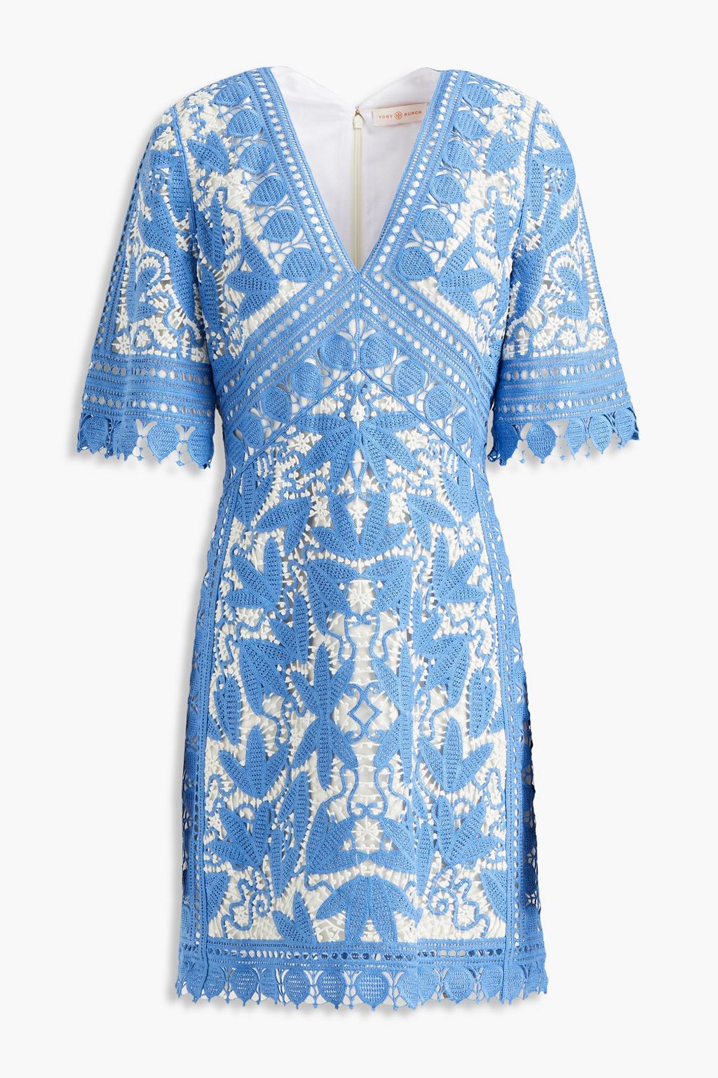 Light blue Crocheted lace mini dress | TORY BURCH | THE OUTNET