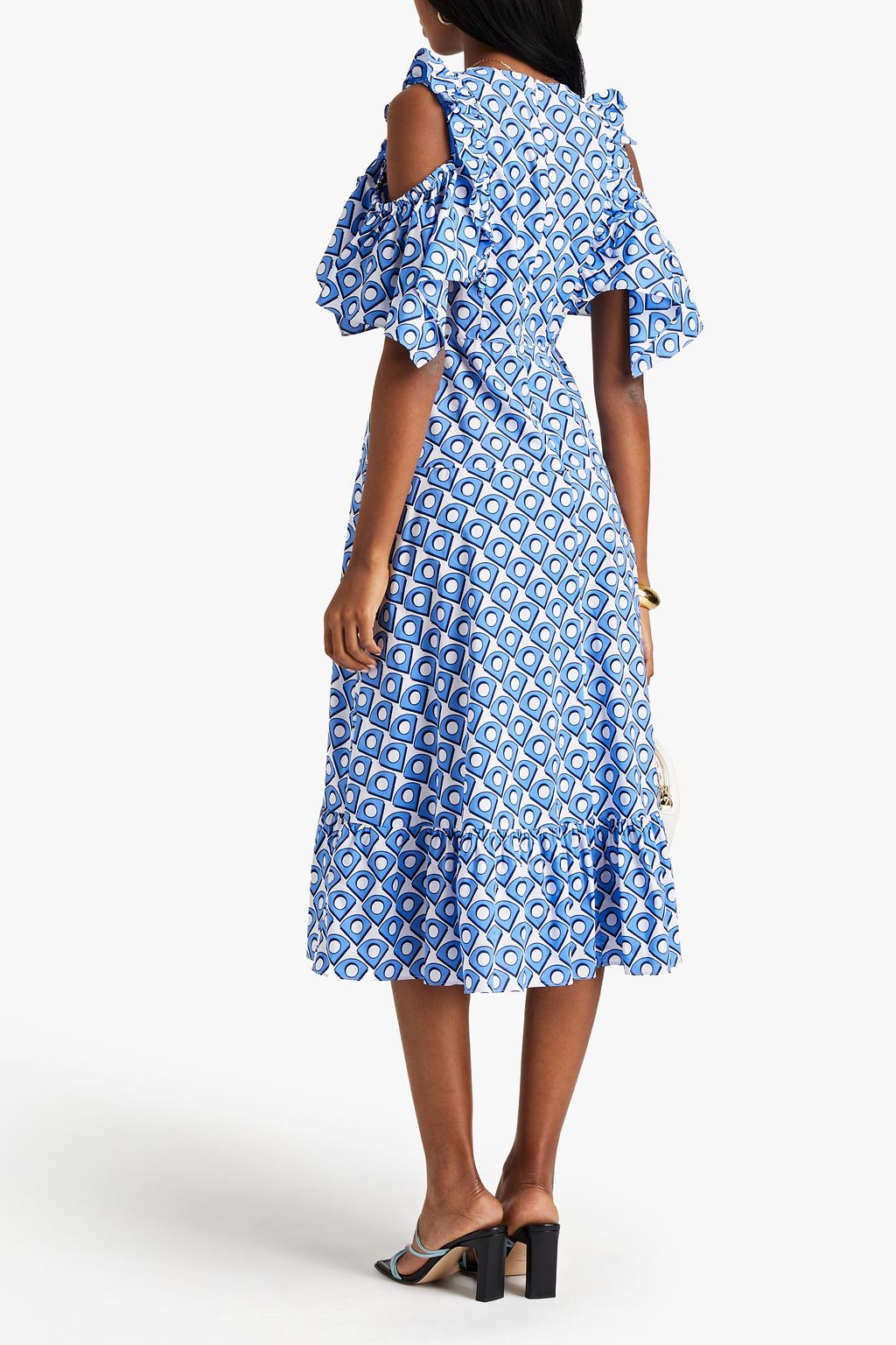 DIANE VON FURSTENBERG Lisa cold-shoulder ruffled printed cotton-poplin midi dress