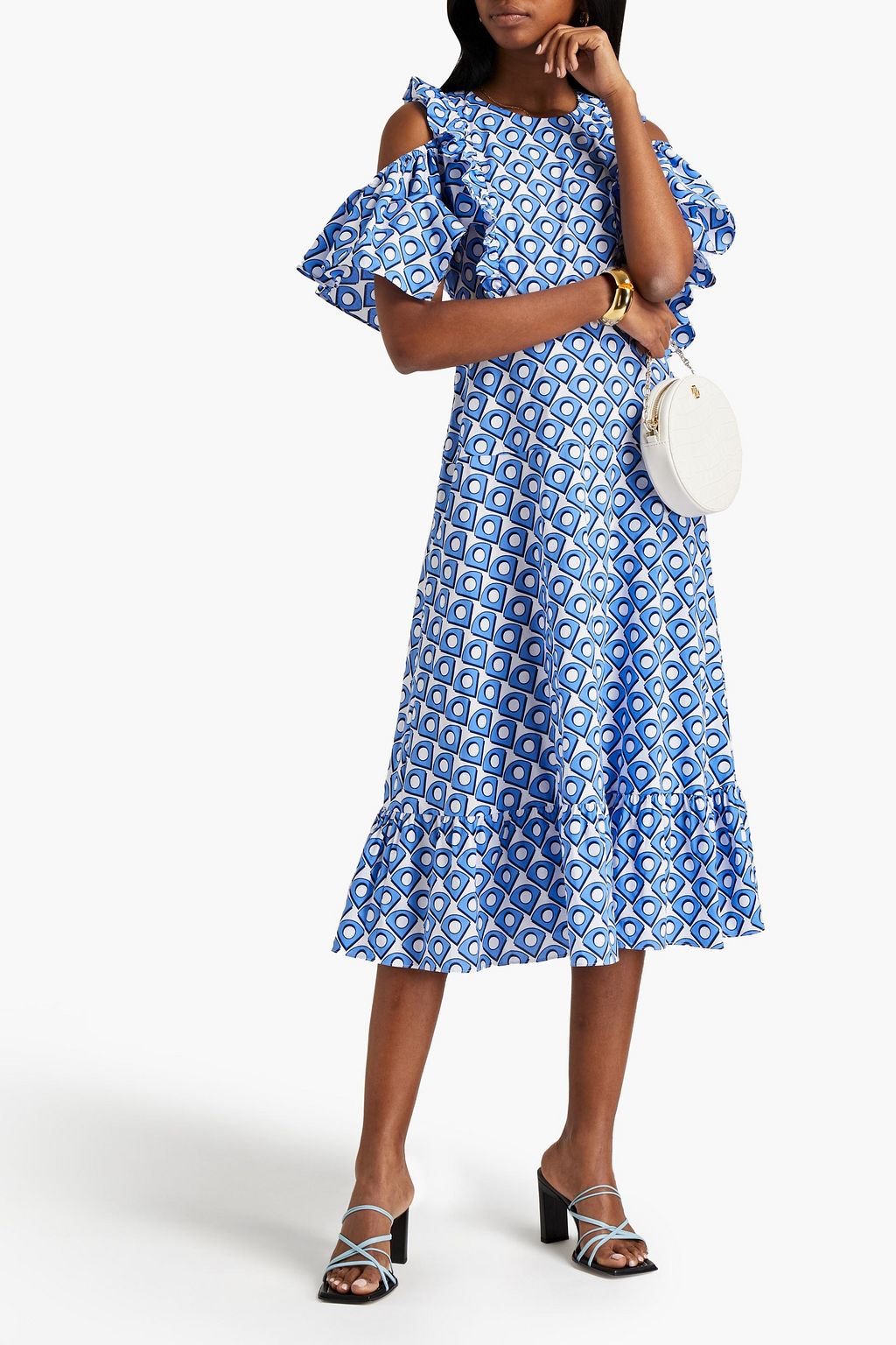 DIANE VON FURSTENBERG Lisa cold-shoulder ruffled printed cotton-poplin midi dress