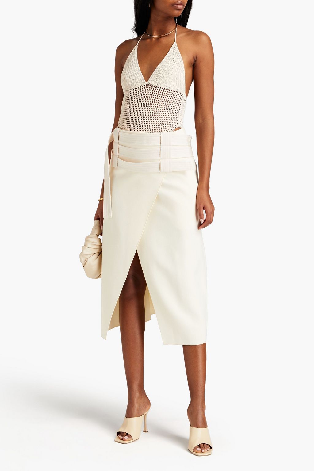 DION LEE Wrap-effect stretch-crepe midi skirt