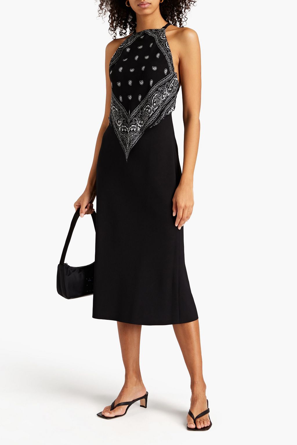 DION LEE Printed crepe de chine-paneled stretch-cady dress