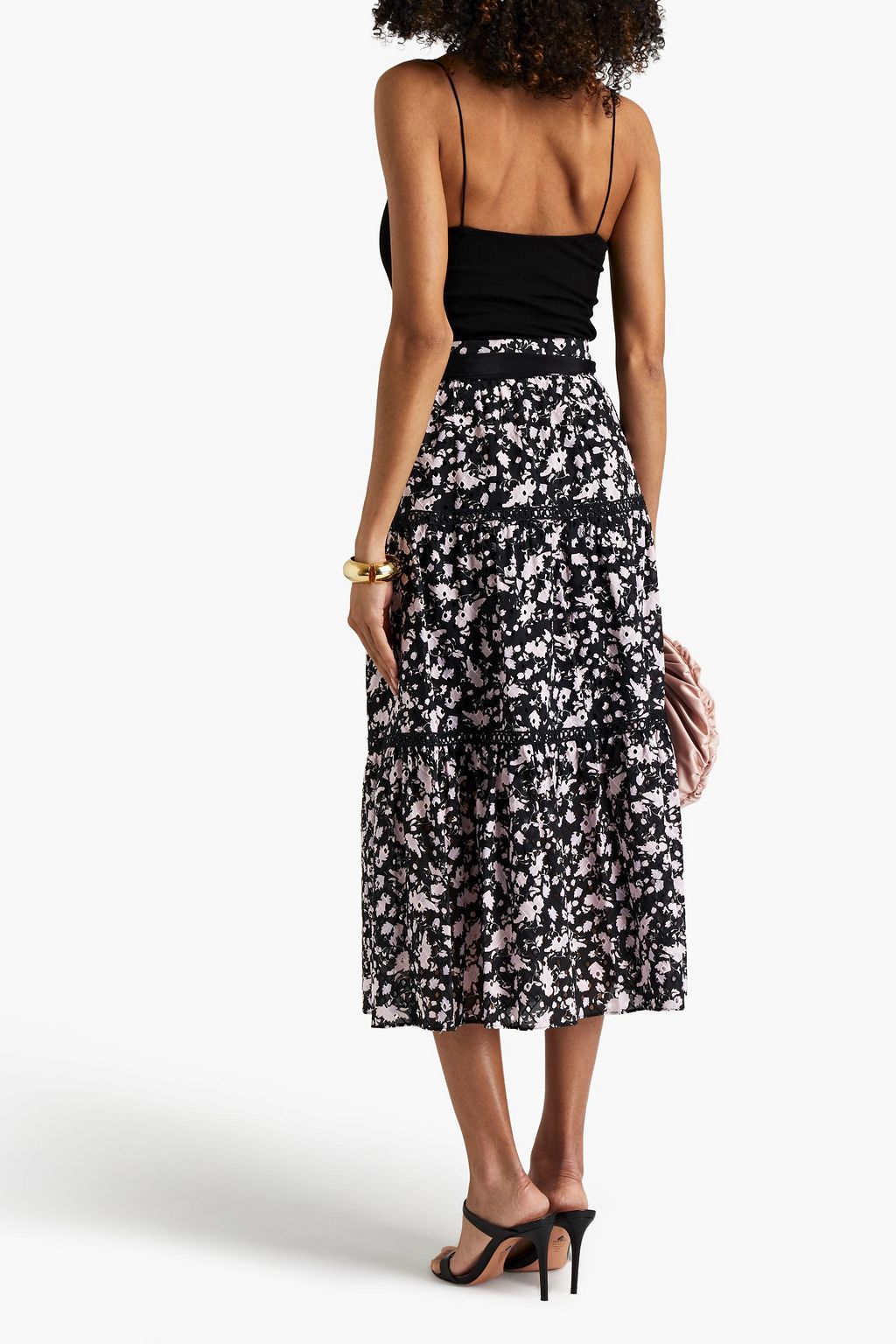 DIANE VON FURSTENBERG Lucia tiered floral-print broderie anglaise cotton midi skirt