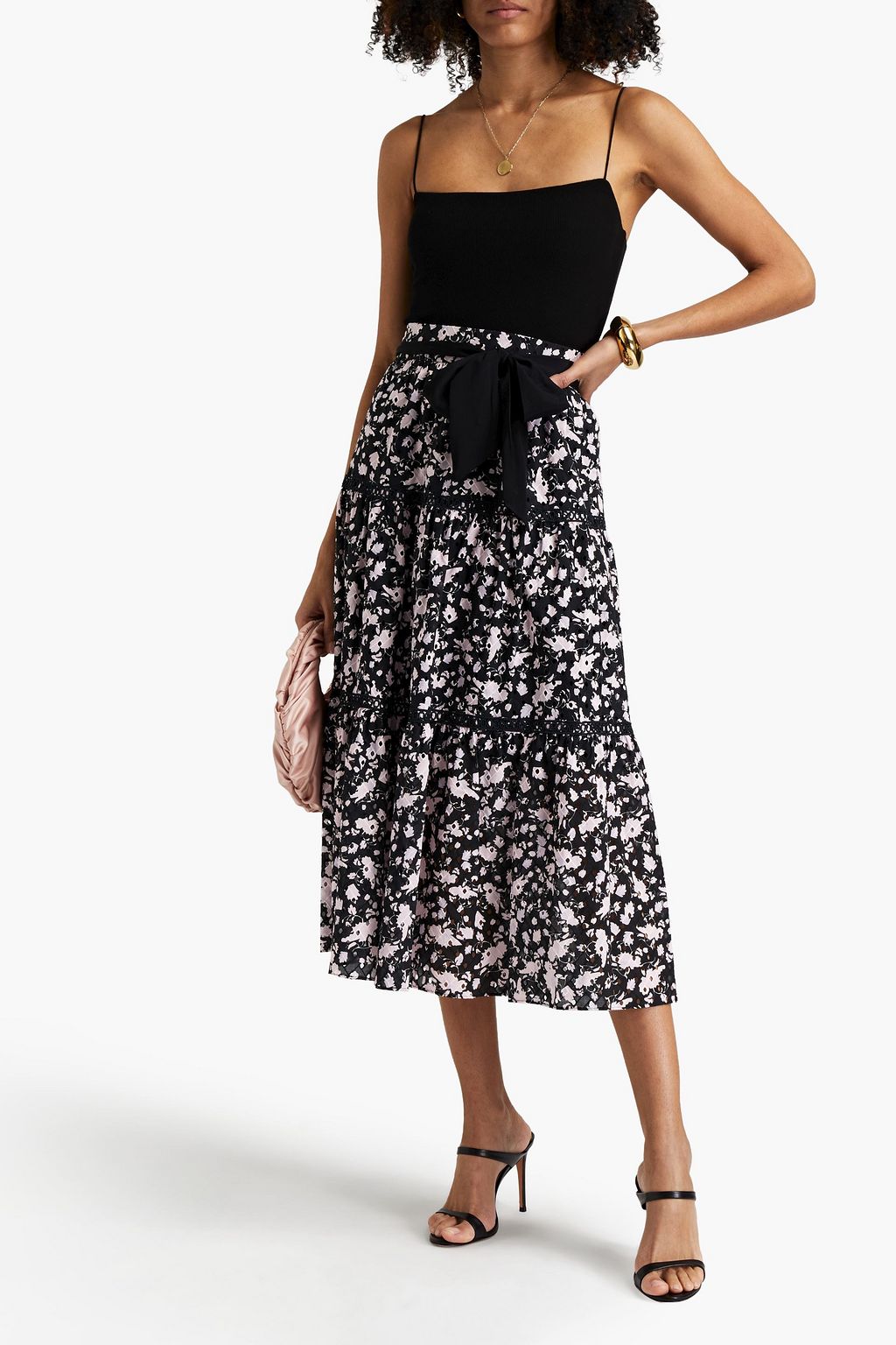 DIANE VON FURSTENBERG Lucia tiered floral-print broderie anglaise cotton midi skirt