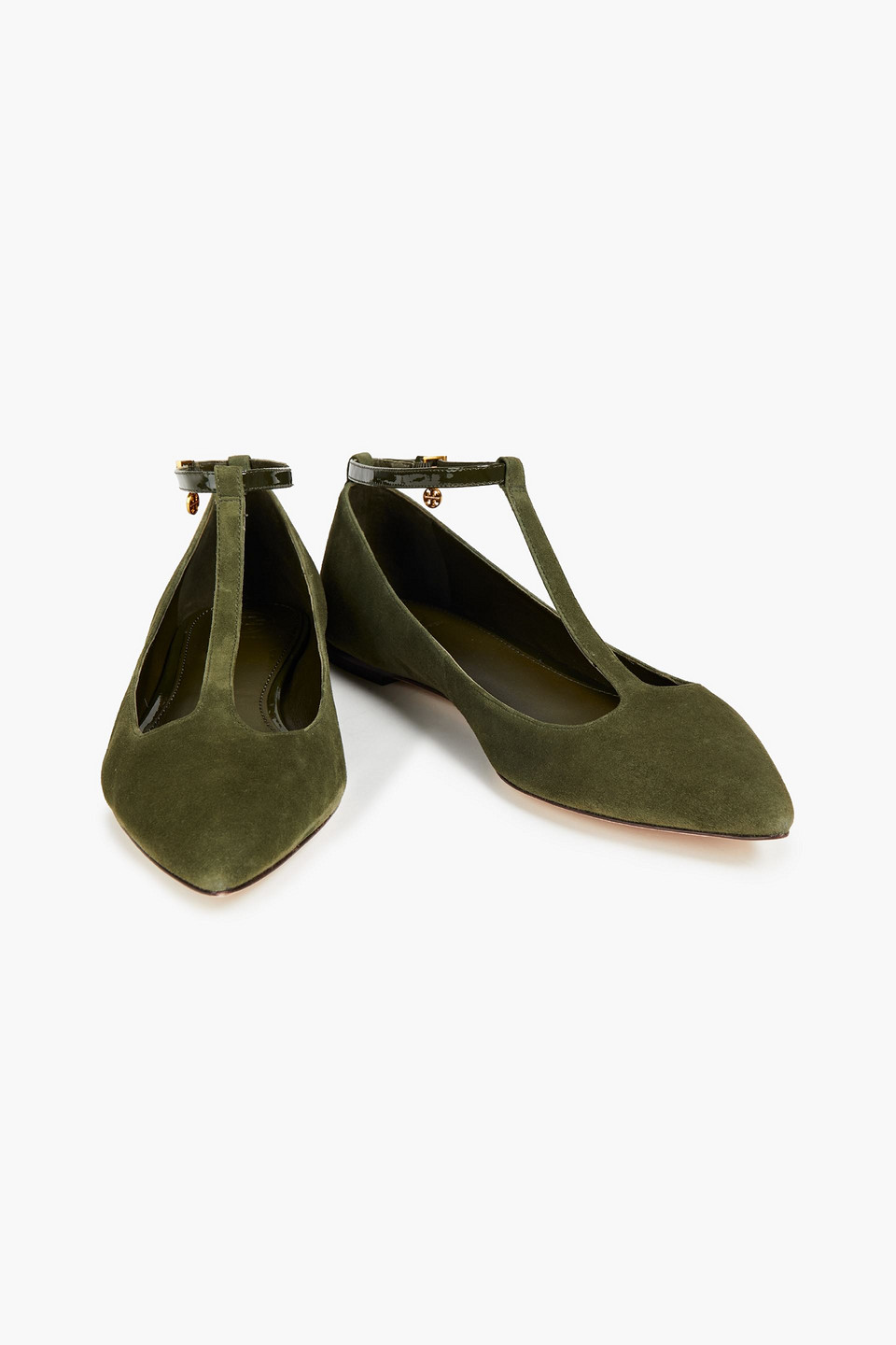 Tory Burch Ashton Suede Point-toe Flats In Green