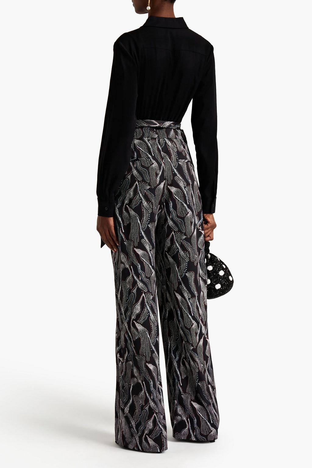DIANE VON FURSTENBERG Estrella satin and printed stretch-silk crepe wide-leg jumpsuit
