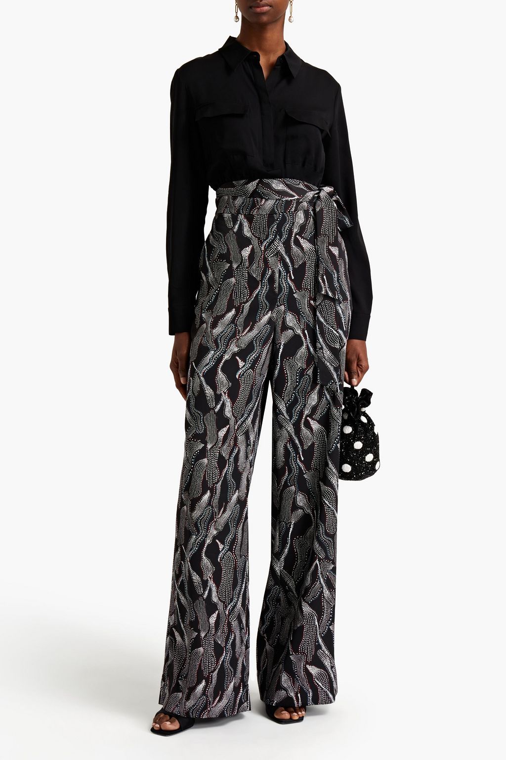 DIANE VON FURSTENBERG Estrella satin and printed stretch-silk crepe wide-leg jumpsuit