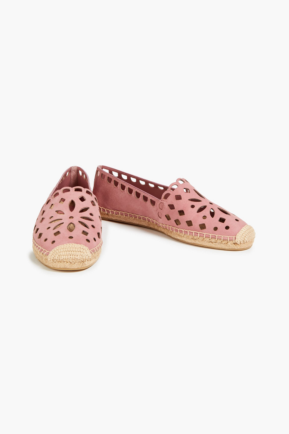 Tory Burch May Laser-cut Suede Espadrilles In Pink
