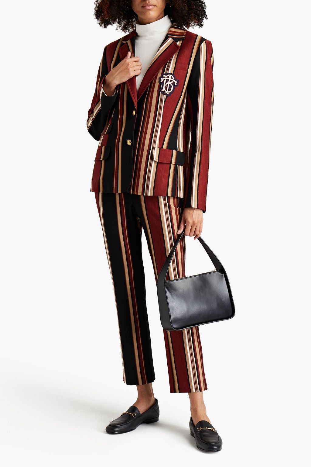 TORY BURCH Logo-appliquéd striped stretch-knit blazer