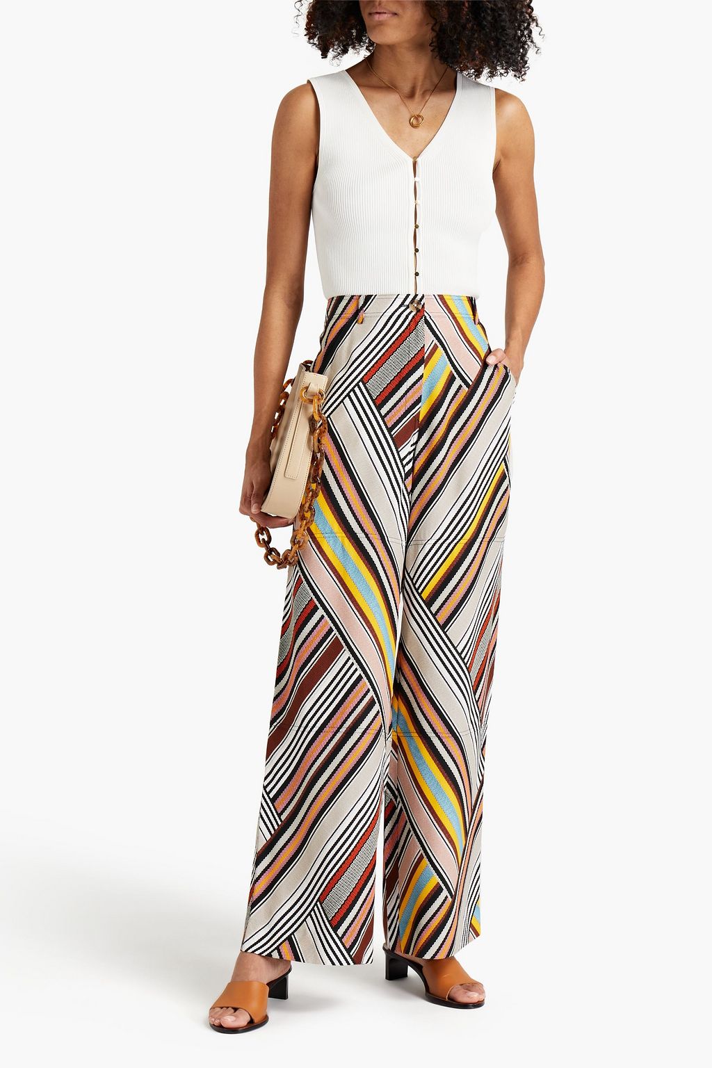 TORY BURCH Printed silk crepe de chine wide-leg pants
