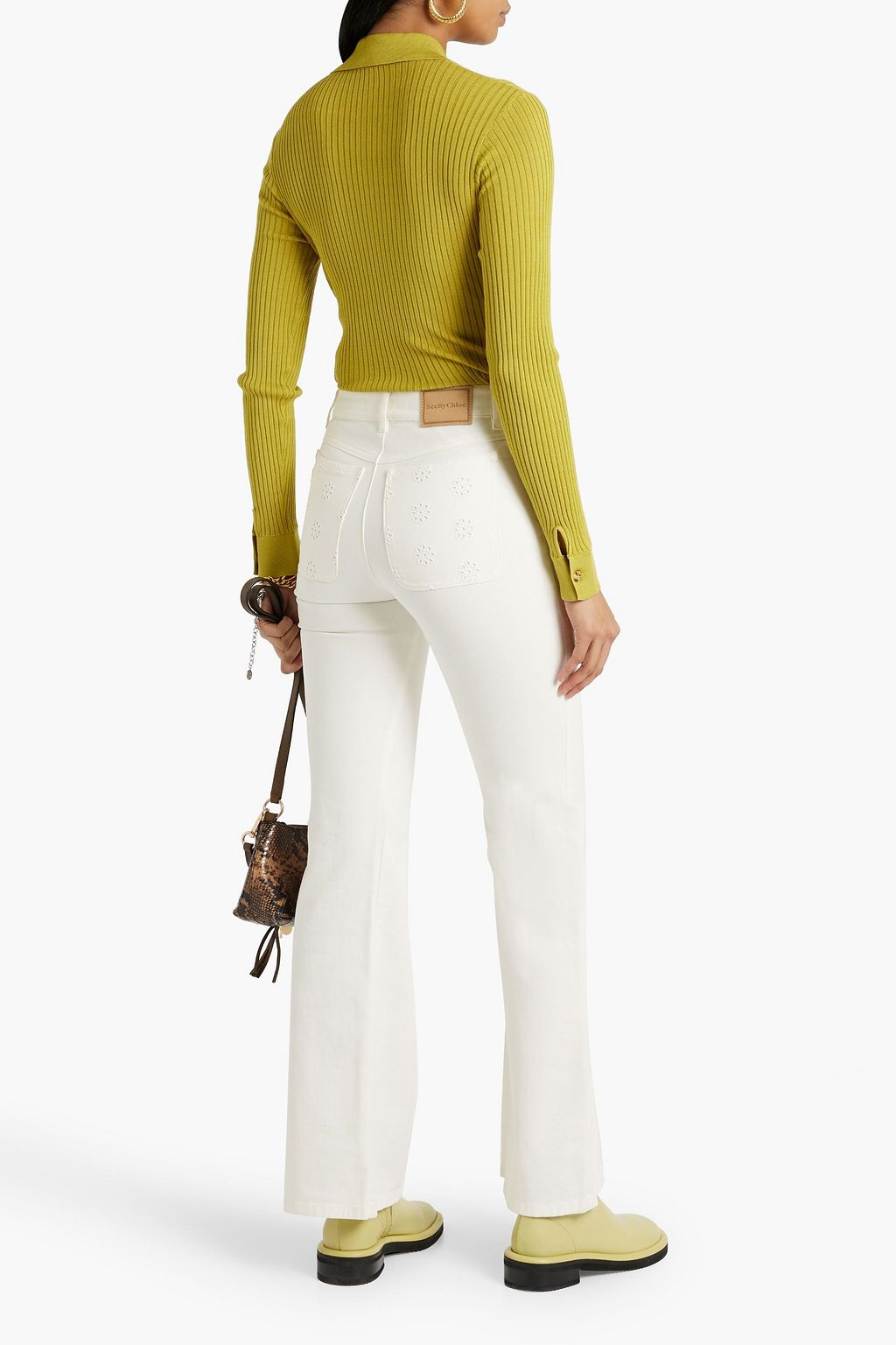 SEE BY CHLOÉ Broderie anglaise-trimmed high-rise flared jeans