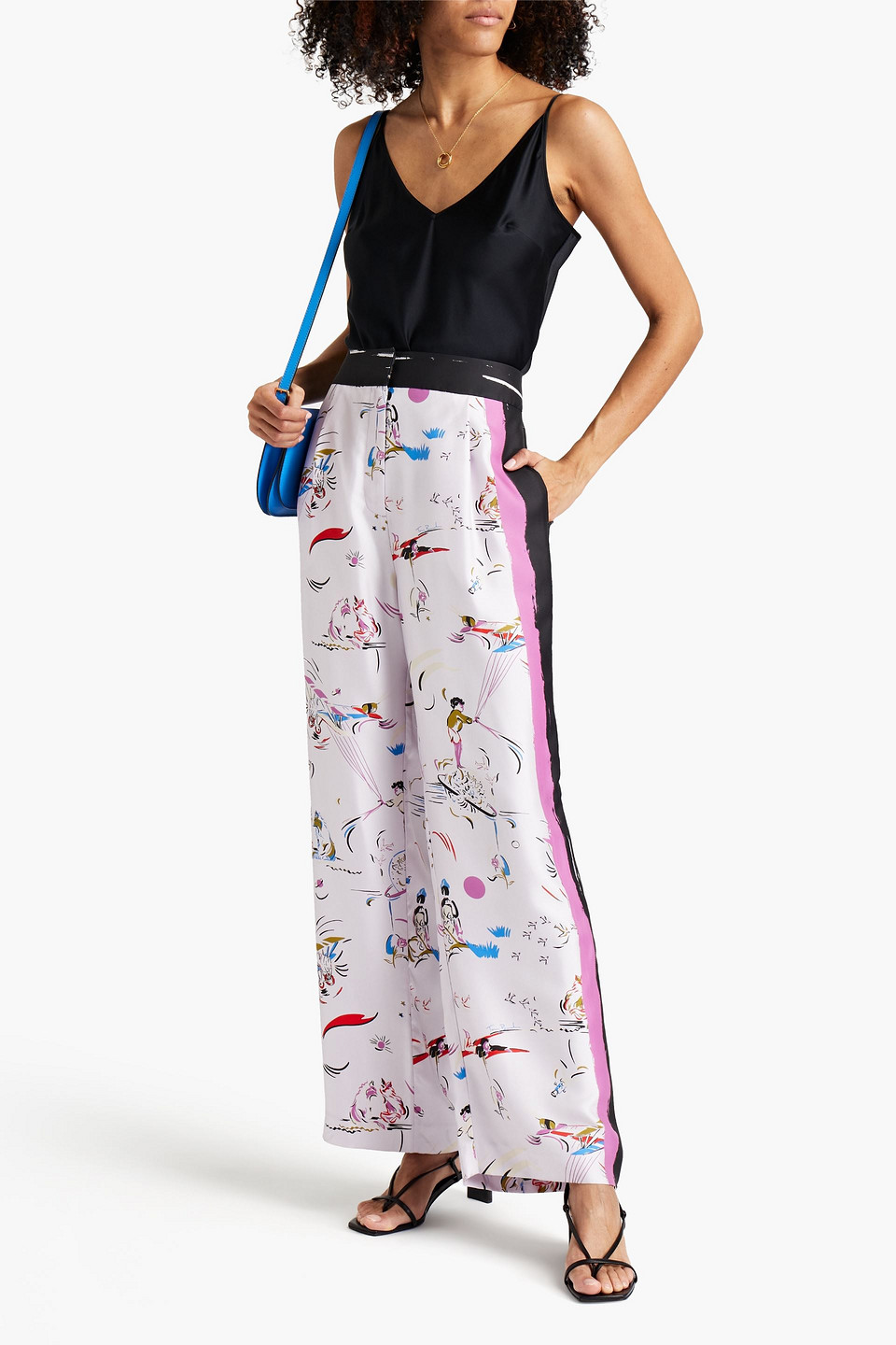 Tory Burch Printed Silk-twill Wide-leg Trousers In Lilac