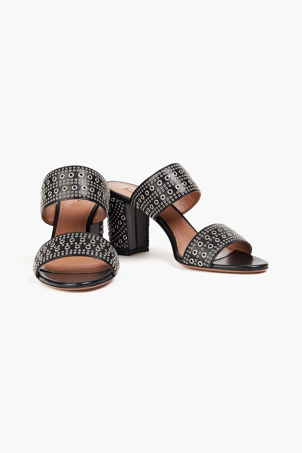 ALAÏA Mules aus Leder mit Ösenverzierung