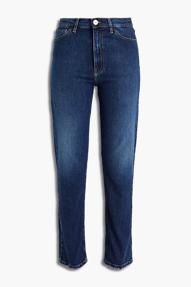 Faded high-rise straight-leg jeans