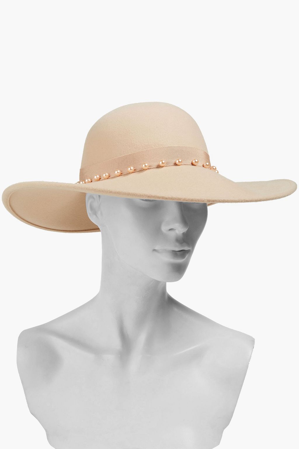 EUGENIA KIM Honey faux pearl-embellished wool-felt hat