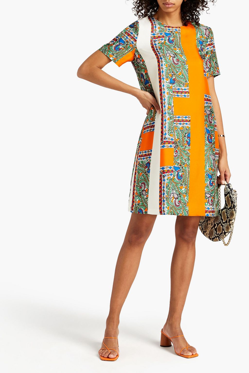 TORY BURCH Printed silk-satin mini dress
