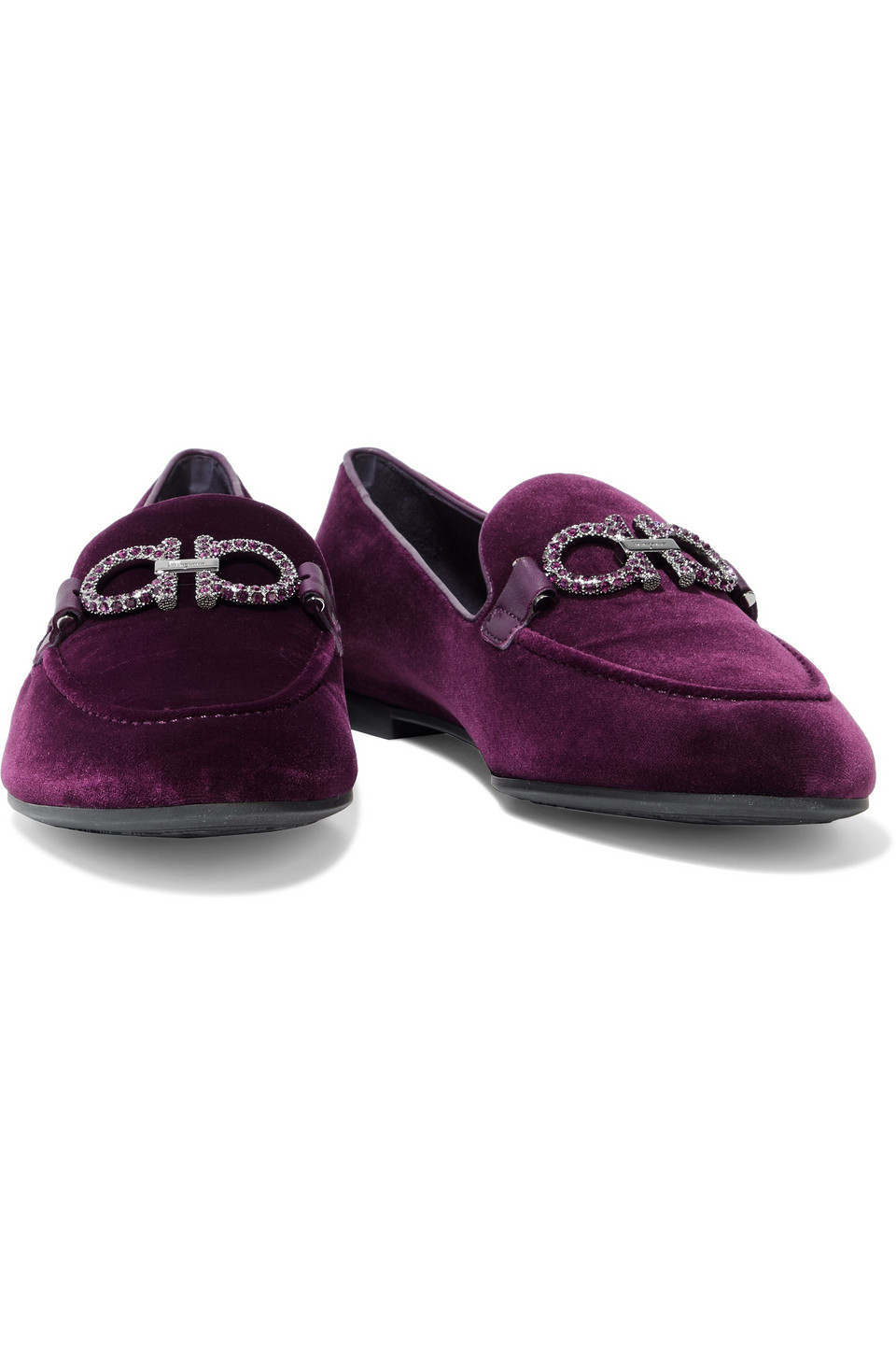 Ferragamo Trifoglio Crystal-embellished Velvet Loafers In Violet - Main Image