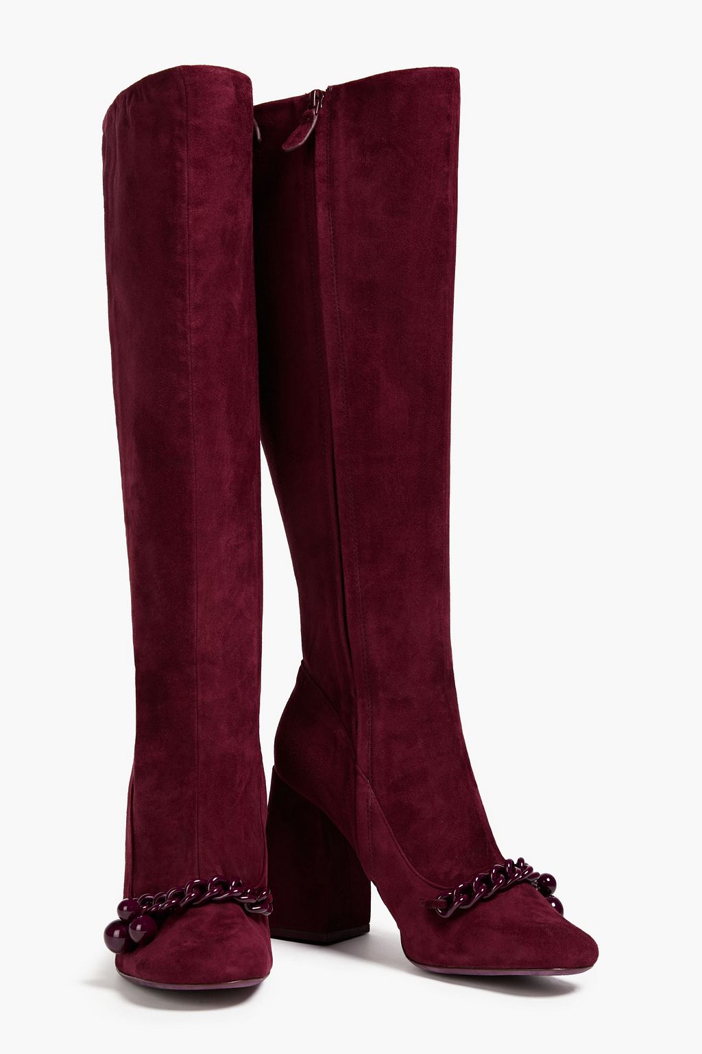 TORY BURCH Chain-embellished suede knee boots