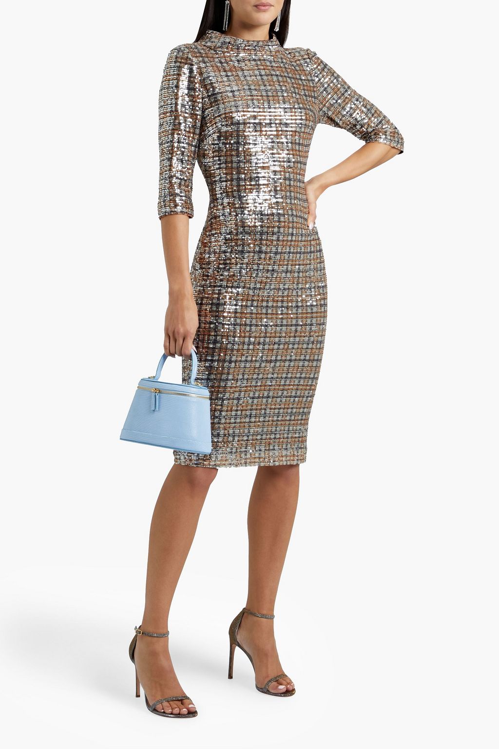 BADGLEY MISCHKA Checked sequined tulle dress