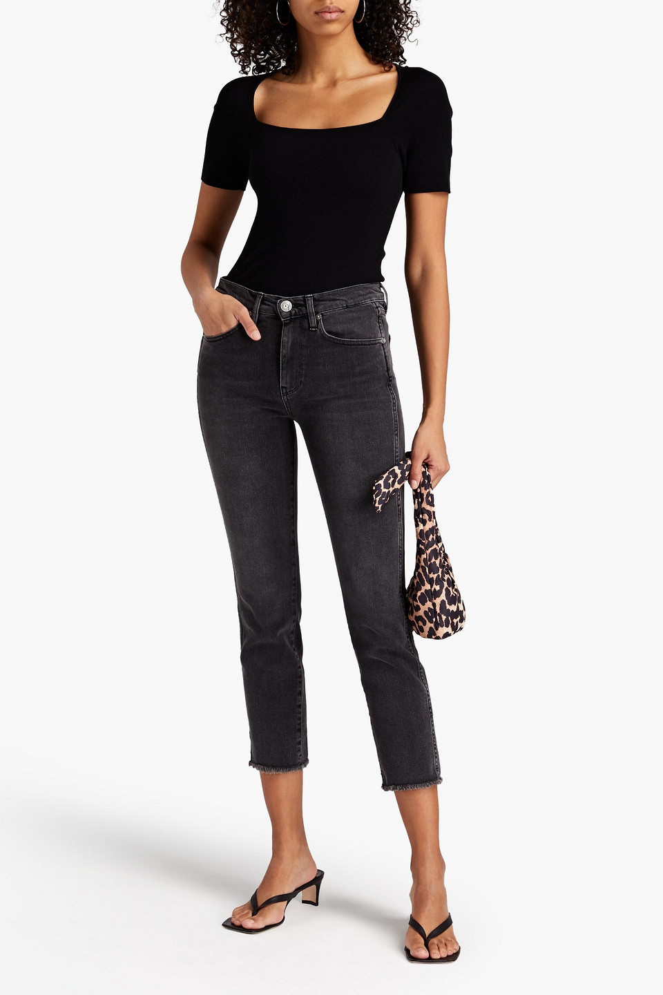 3x1 Cropped Frayed High-rise Skinny Jeans In Black