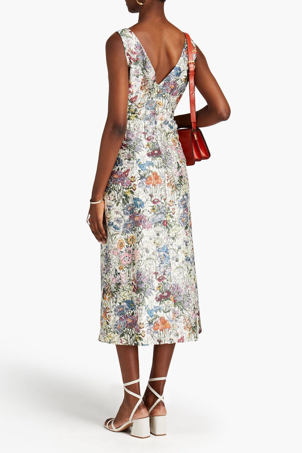 TORY BURCH Ronda embellished floral-print silk and cotton-blend midi dress