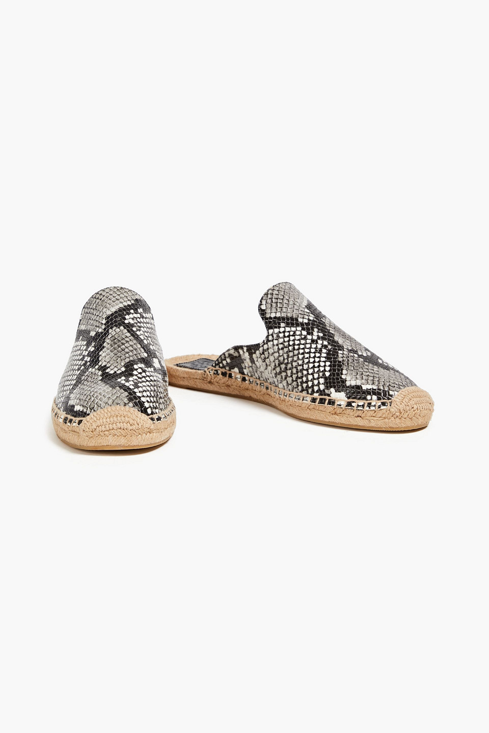 Tory Burch Snake-effect Leather Espadrille Slippers In Black