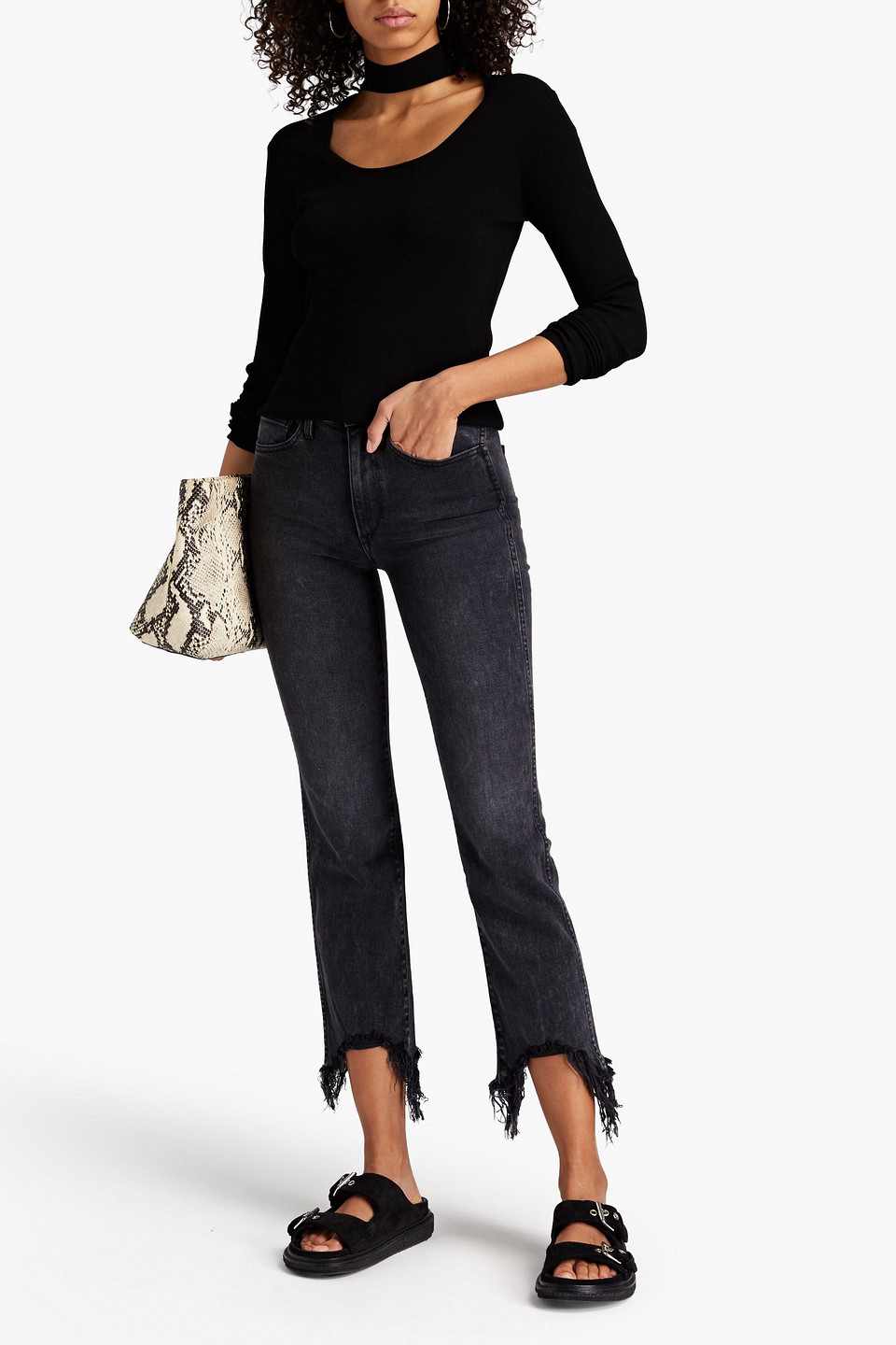 3x1 Distressed High-rise Straight-leg Jeans In Black